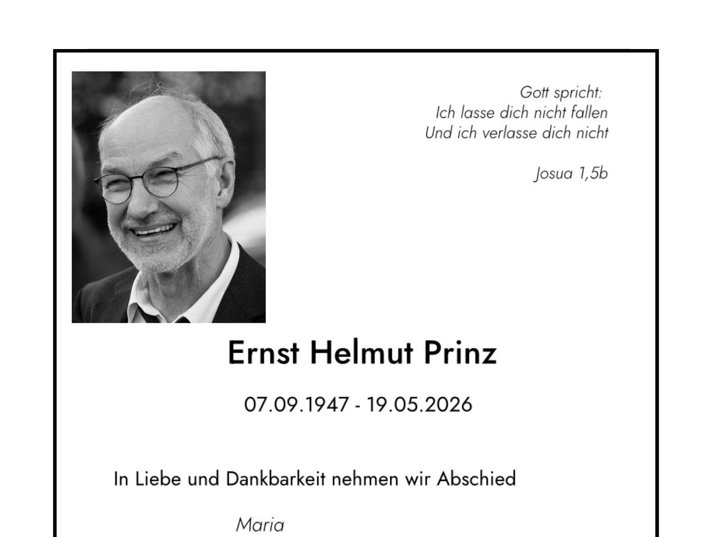 todesanzeige ernst helmut prinz